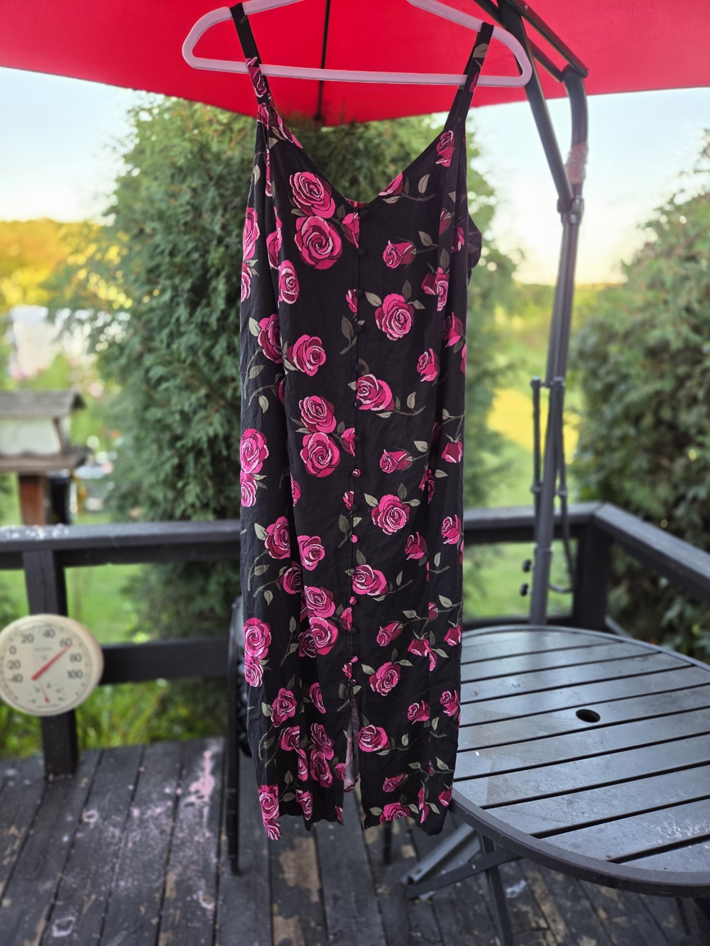 torrid Black Slip Dress with Pink Rose Print